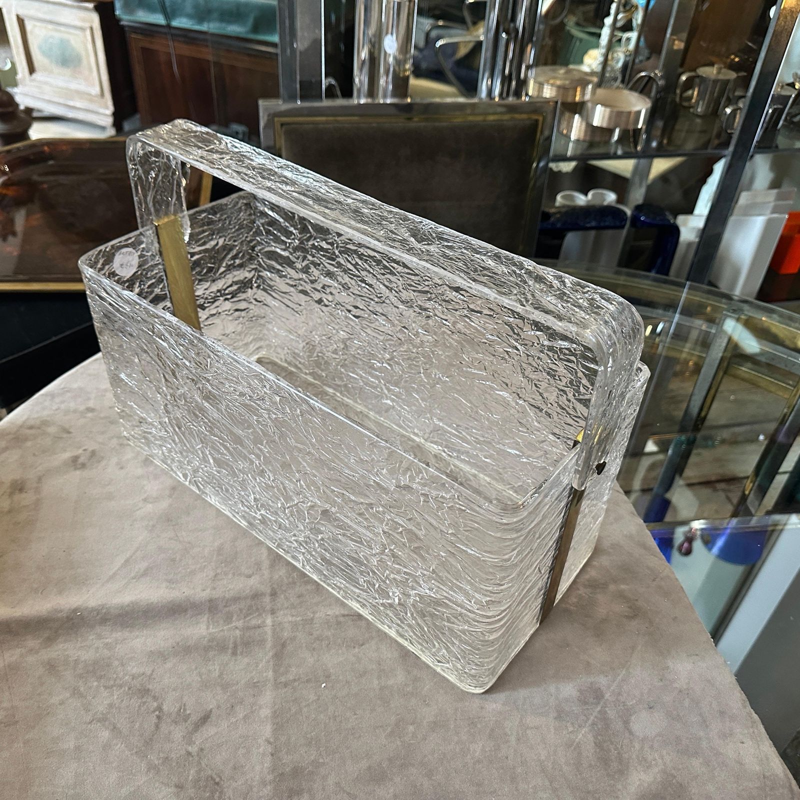 1980s Modern Iced Lucite And Brass Italian Design Magazine Rack By Cavinato photo buy