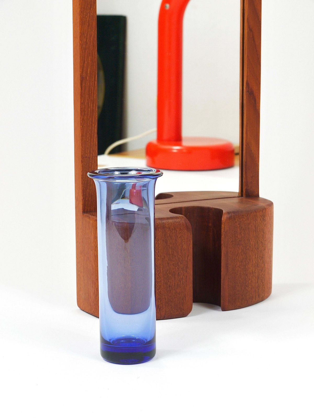 photo vintage Jacob Hermann & Per Lütken Danish Wall Mirror & Holmegaard Glass Vase, 1960s