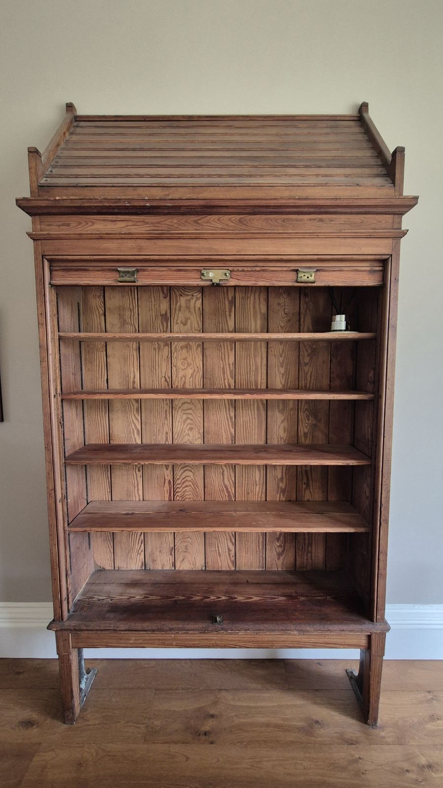Antique Glasgow School Of Arts Wood Bookcase / Shelving W/Tambour Front 274cm H photo furniture