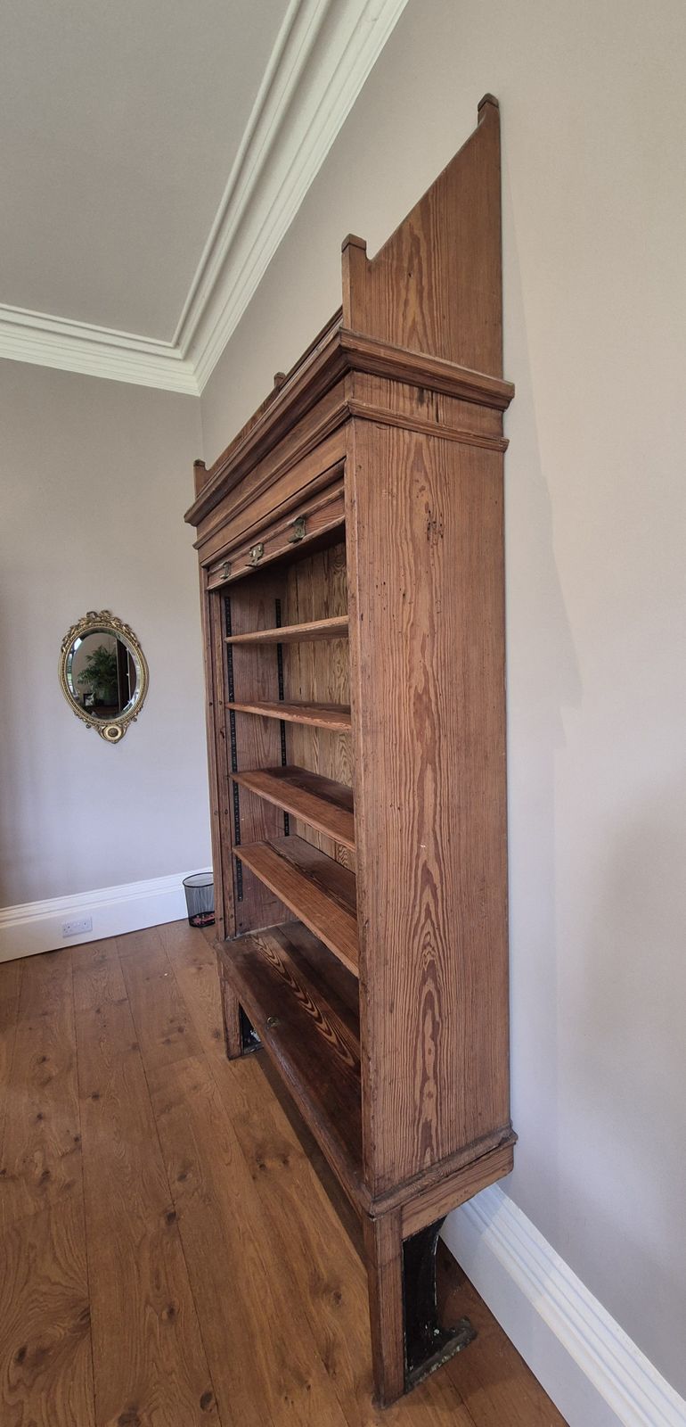 Antique Glasgow School Of Arts Wood Bookcase / Shelving W/Tambour Front 274cm H photo for sale