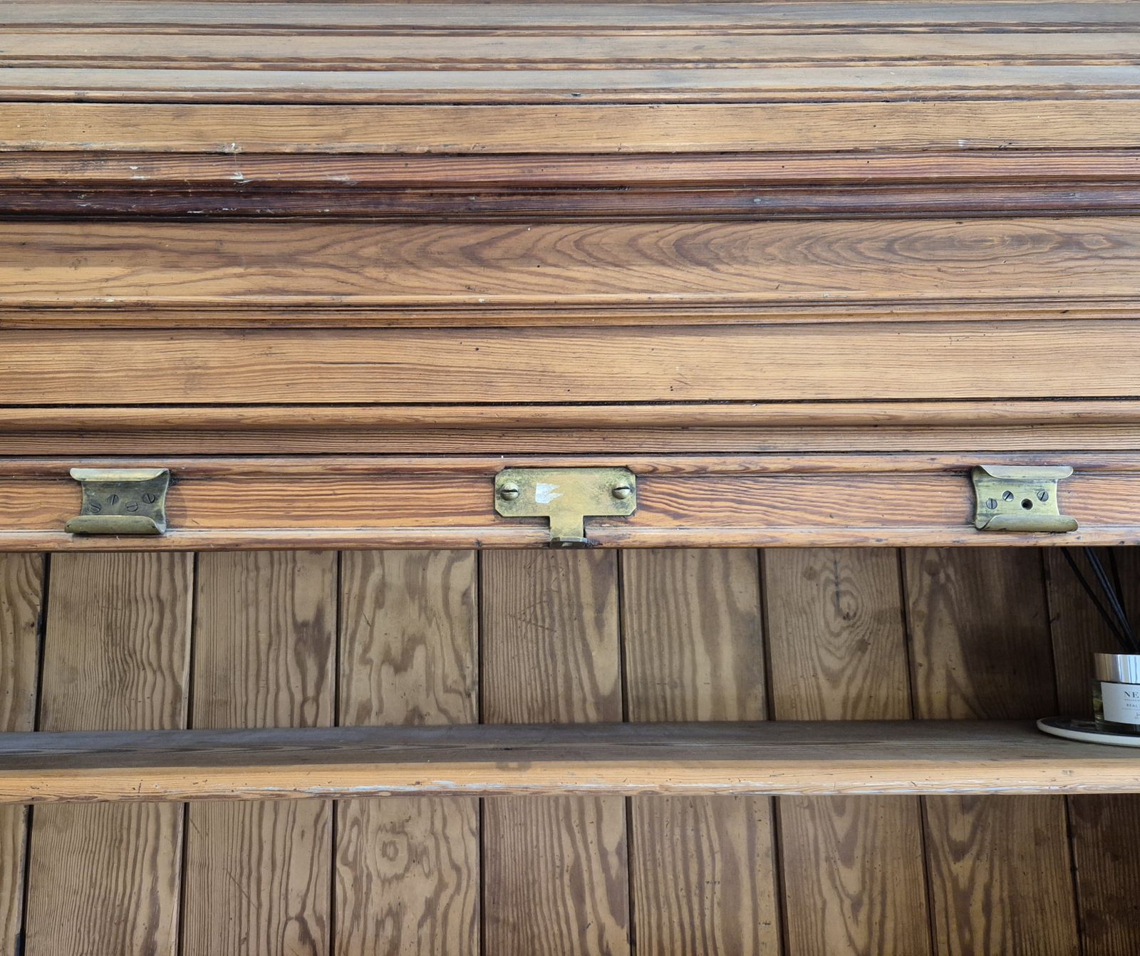 photo furniture Antique Glasgow School Of Arts Wood Bookcase / Shelving W/Tambour Front 274cm H