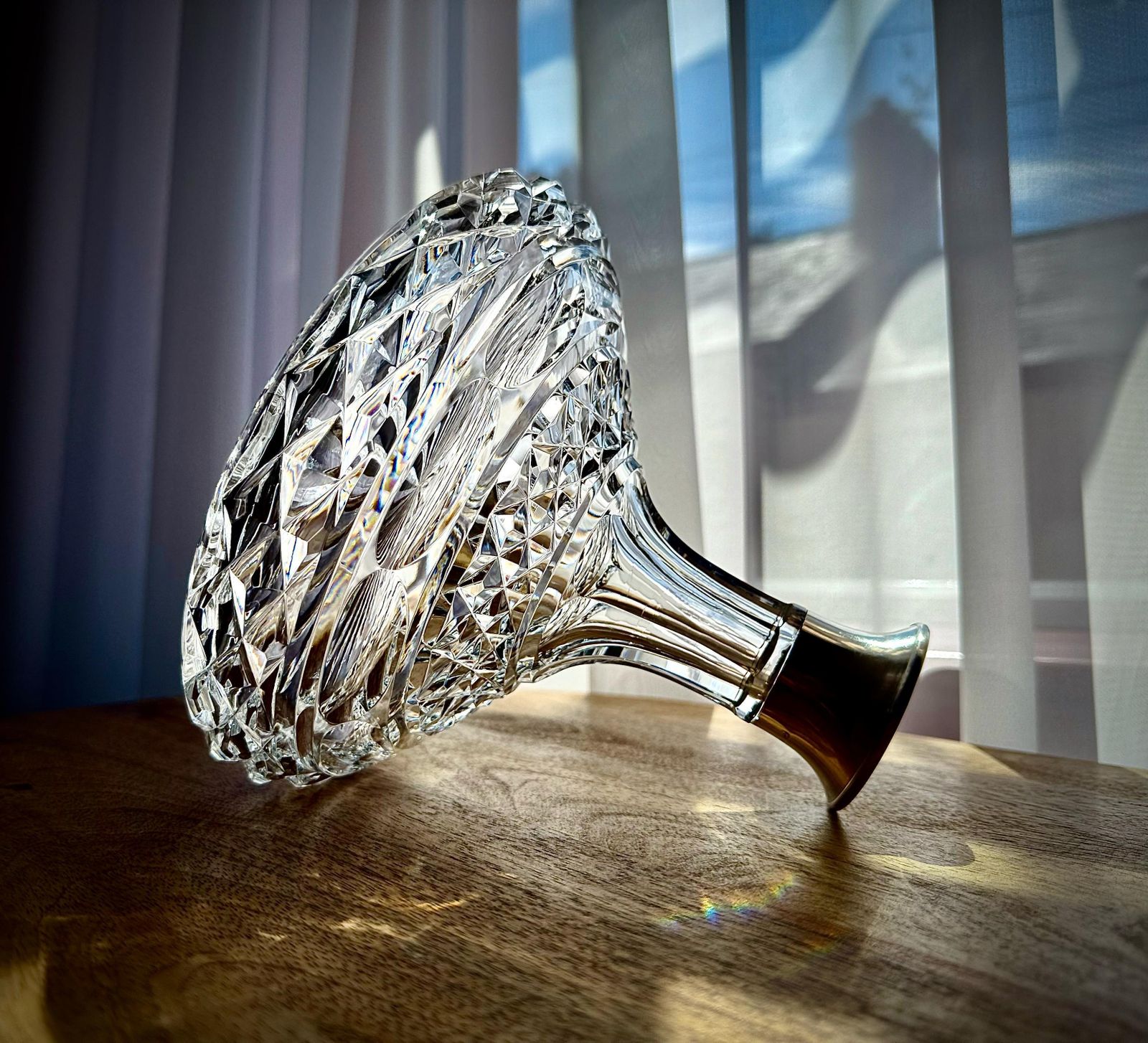 photo for sale Vintage Cut Glass Ship's Decanter With Sterling Silver Collar By Israel Freeman & Son Ltd, 1968