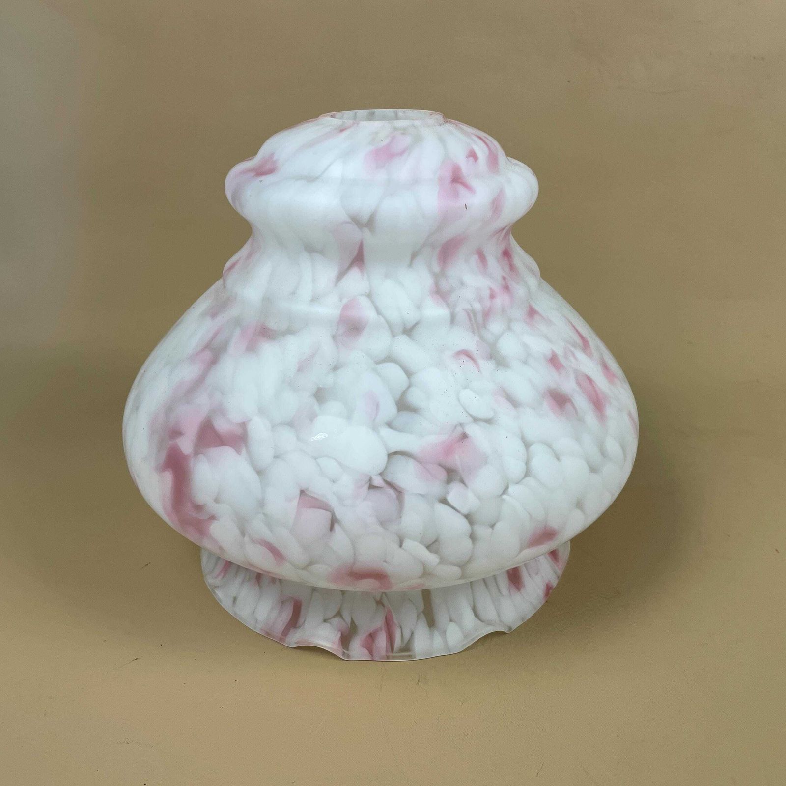 Vintage Glass Ceiling Light Shade White Pink Frosted Pendant Stain Glass Tiffany Style Mushroom Patterned Milky Art Deco Scallop Frilly Edge