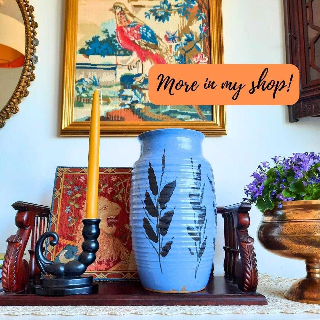 Large 1950's Mid Century Studio Pottery Vase Periwinkle Blue Tone Glaze Leave Decoration By Walther C photo furniture