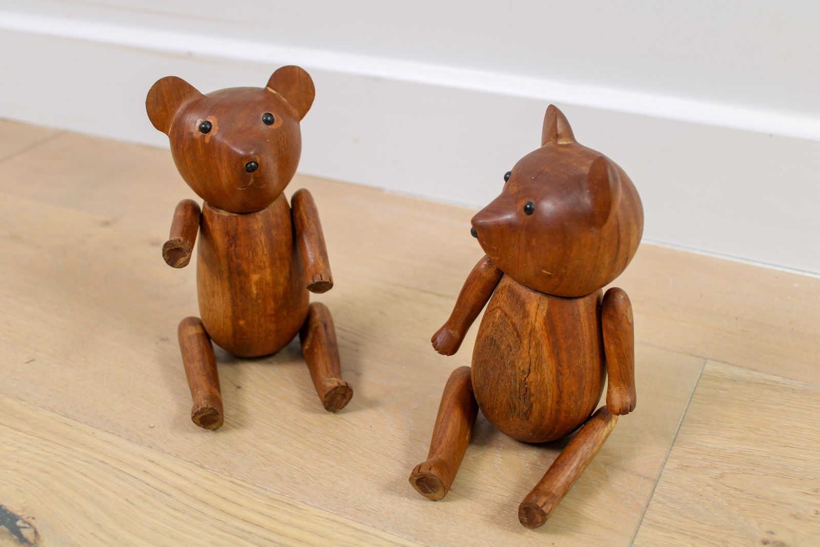 A Pair Mid Century Danish Teddy Bears In Teak   Kay Bojesen Style photo vintage