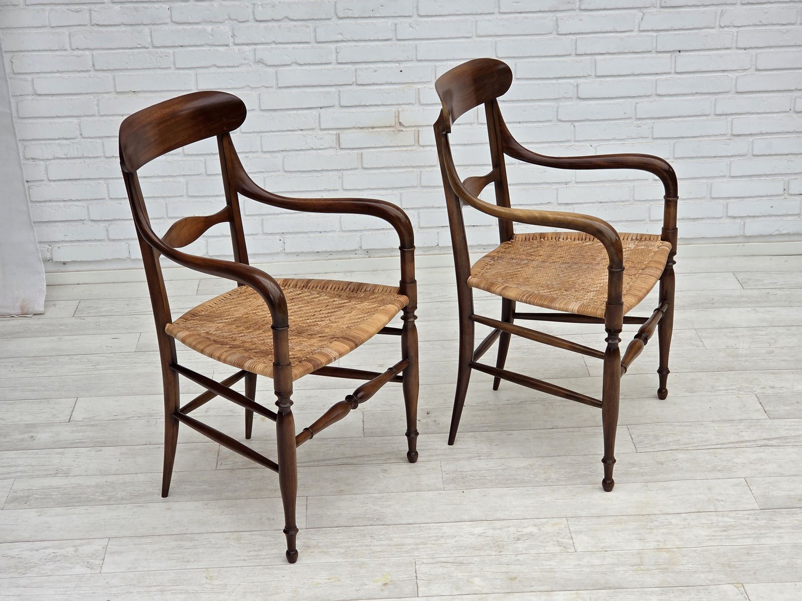 1970s, Italian Design By Fratelli Levaggi, 2 Armchairs, Model "Campanino", Cherry Wood. photo Furniture