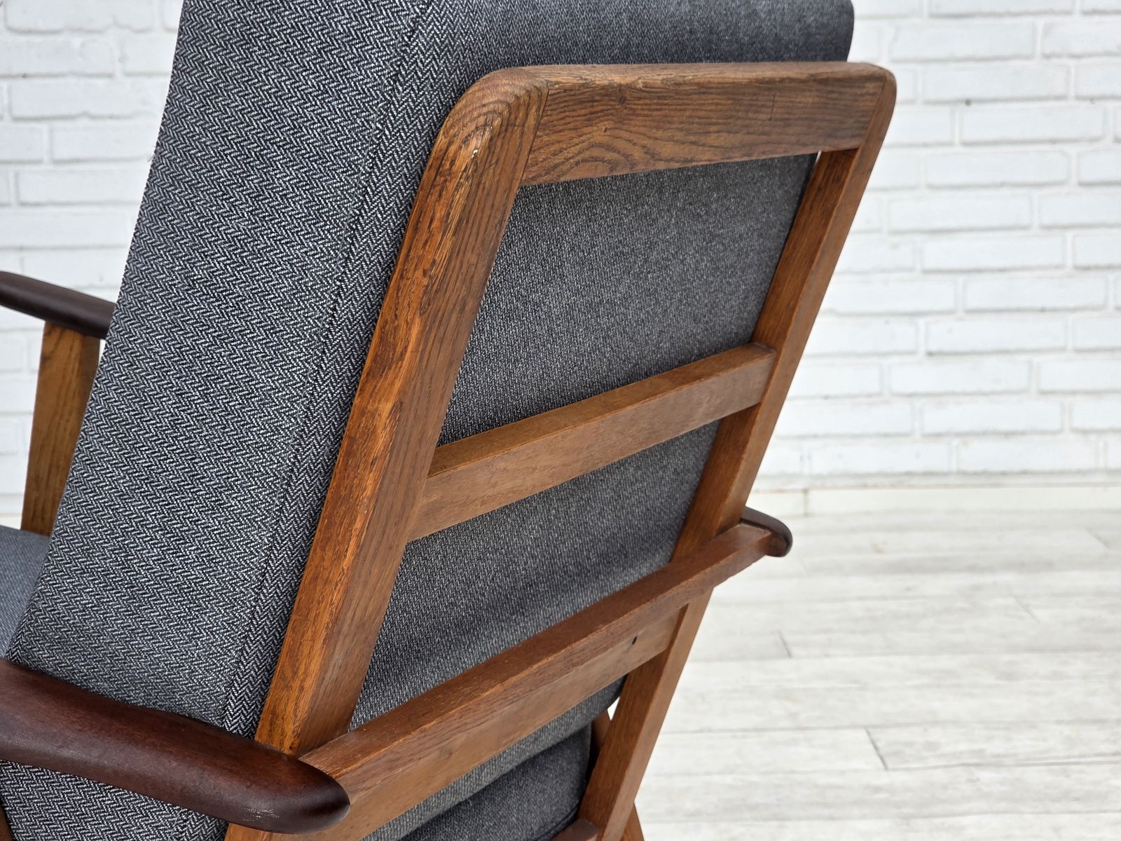 photo buy 1970s, Pair Of Danish Armchairs, Reupholstered, Furniture Wool, Teak And Oak Wood.