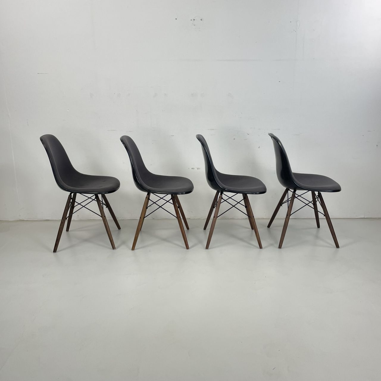 photo for sale Eames Vitra Dsw Upholstered Side Chairs With Original Grey Covers