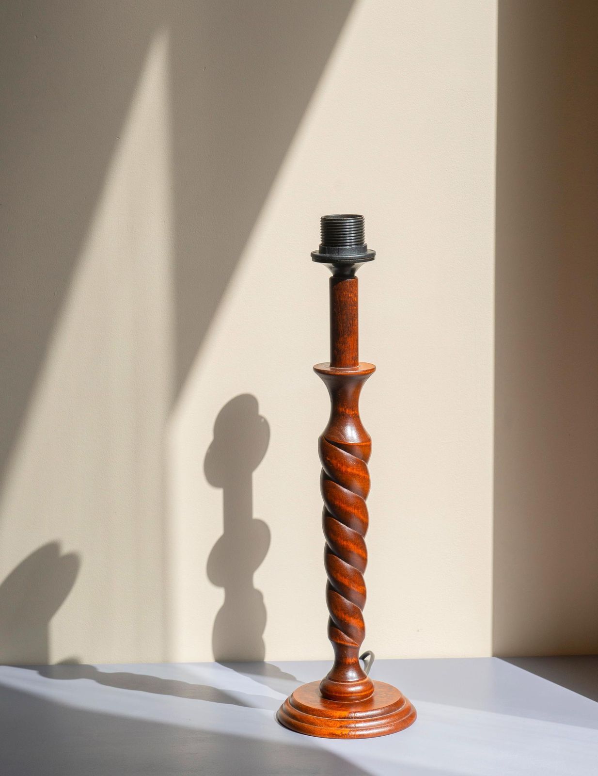 Barley Twist Wooden Table Lamp, Vintage Hand Carved Desk Lamp, Classic Victorian Style Table Lamp, Pleated Shade photo Lighting