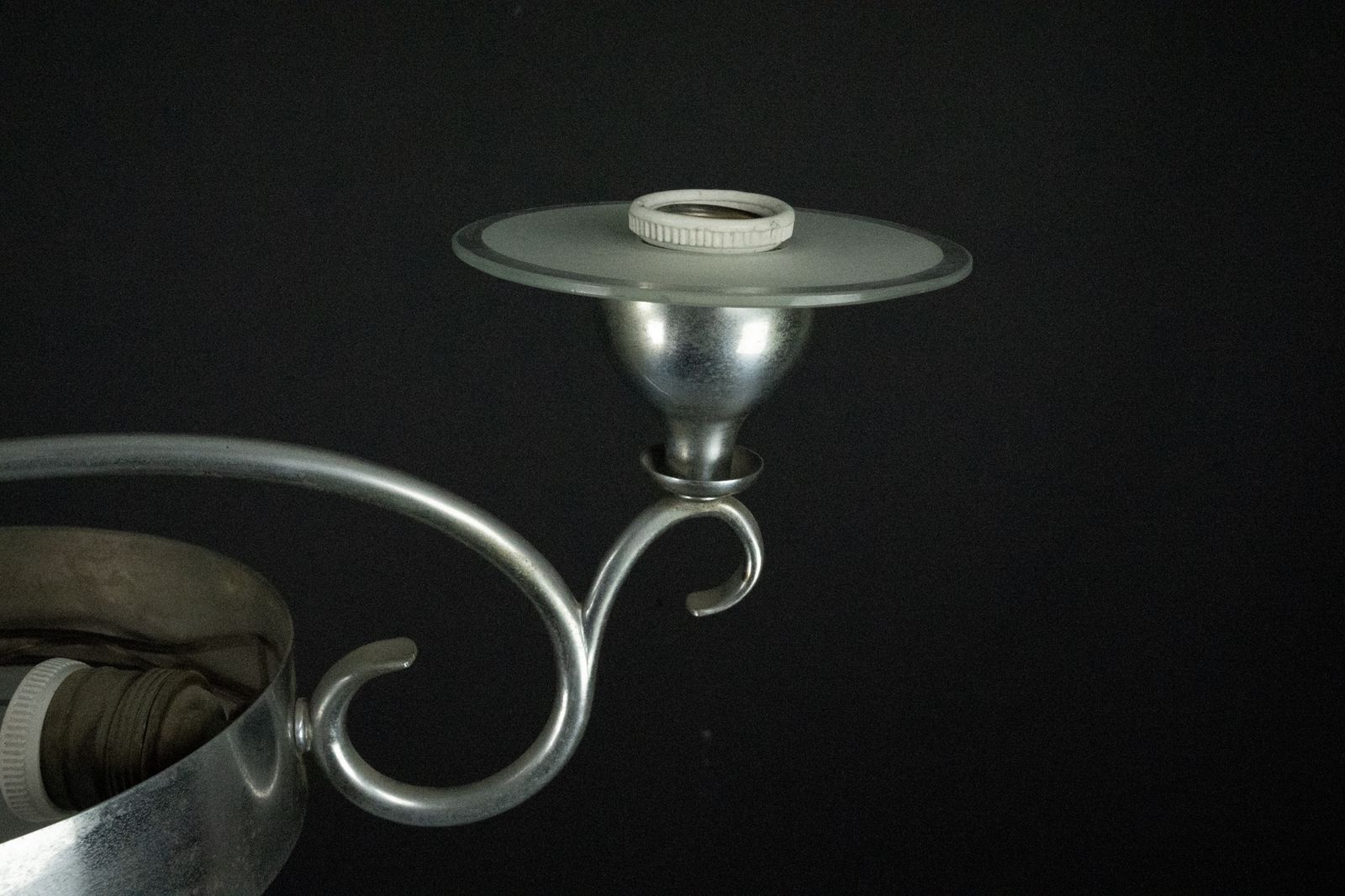 Art Deco Italian Chandelier In Nickel Brass And Frosted Glass, 1930s photo 6240.0