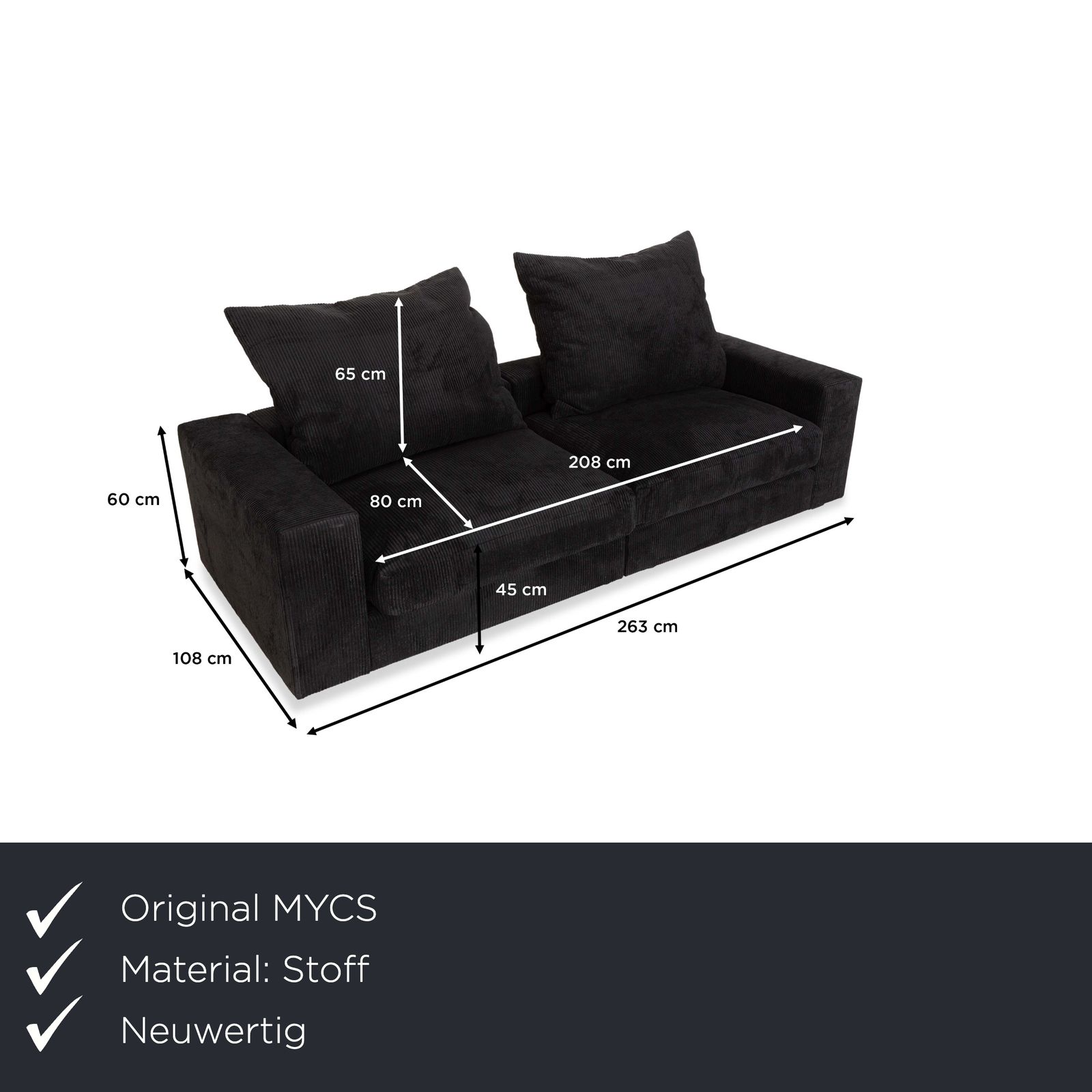 Mycs Flayr Fabric Four Seater Black Sofa photo furniture