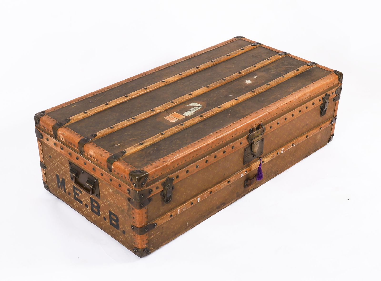 Antique Aux Etats Unis Of Paris Steamer Trunk Luggage Circa 1920