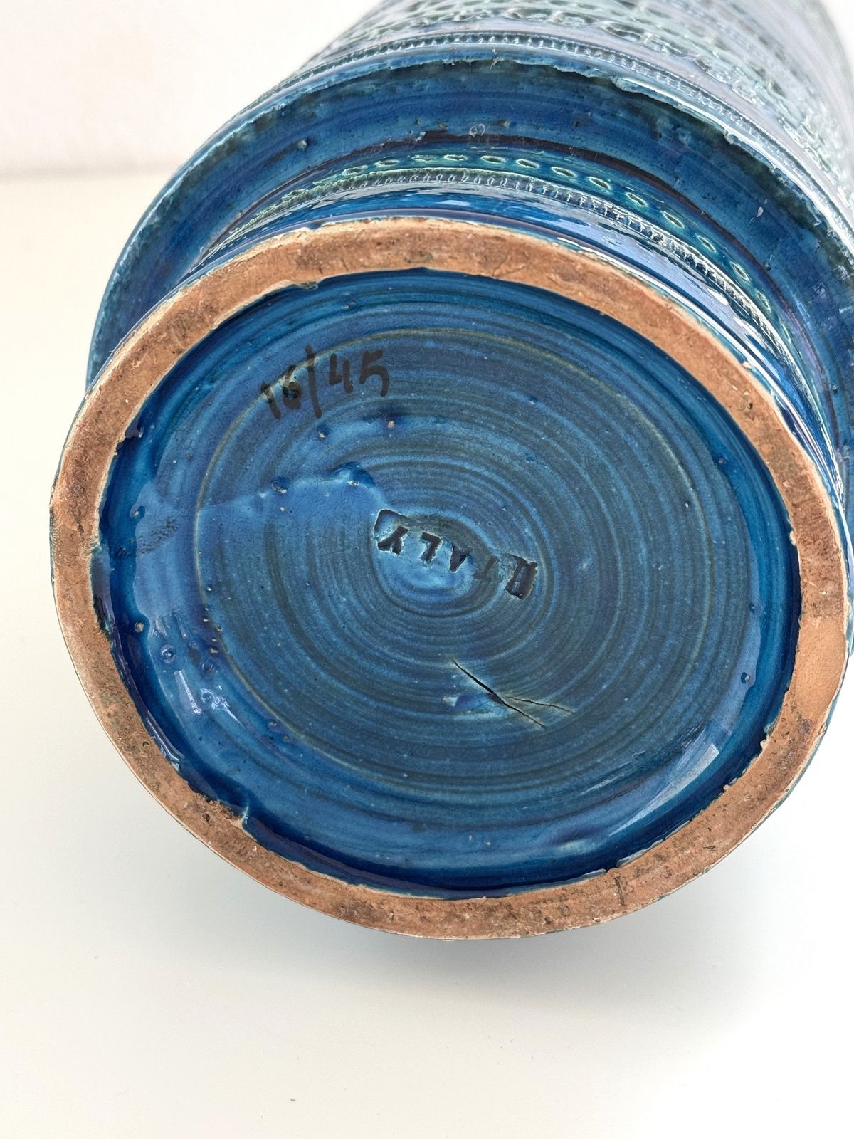 Aldo Londi Xl Vase In Rimini Blue Decor For Bitossi, 1960s photo vintage