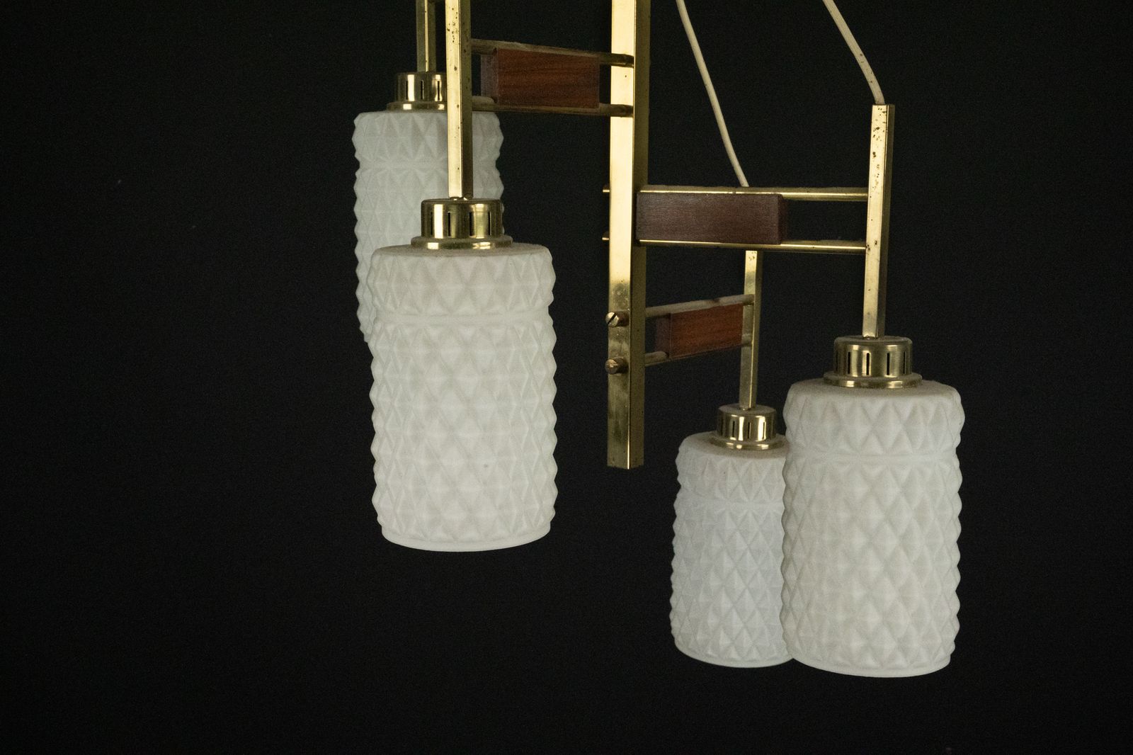 Mid Century Modern Brass & Glass Chandelier In Stilnovo Style, Italy 1950s photo furniture