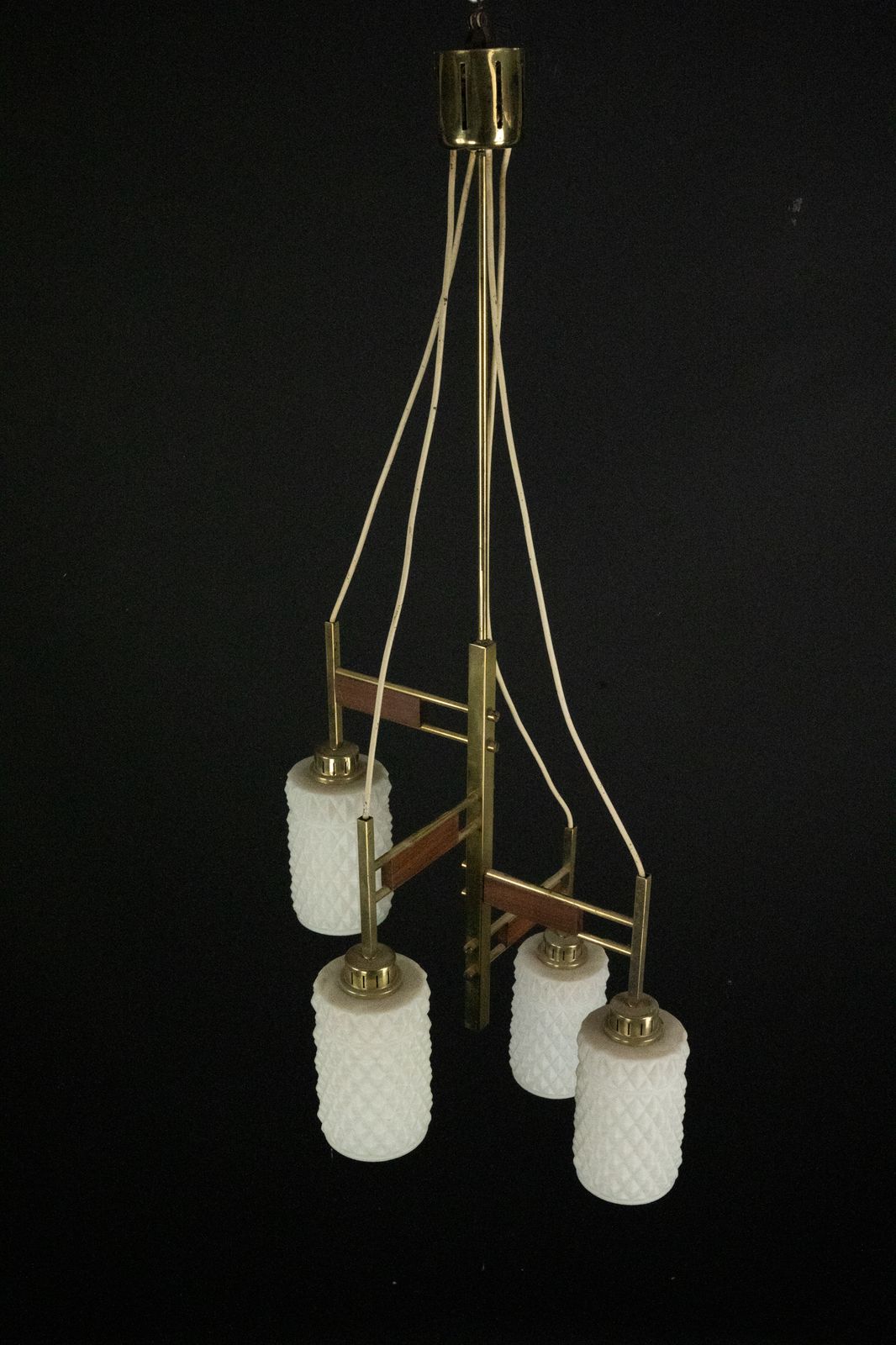 Mid Century Modern Brass & Glass Chandelier In Stilnovo Style, Italy 1950s photo for sale
