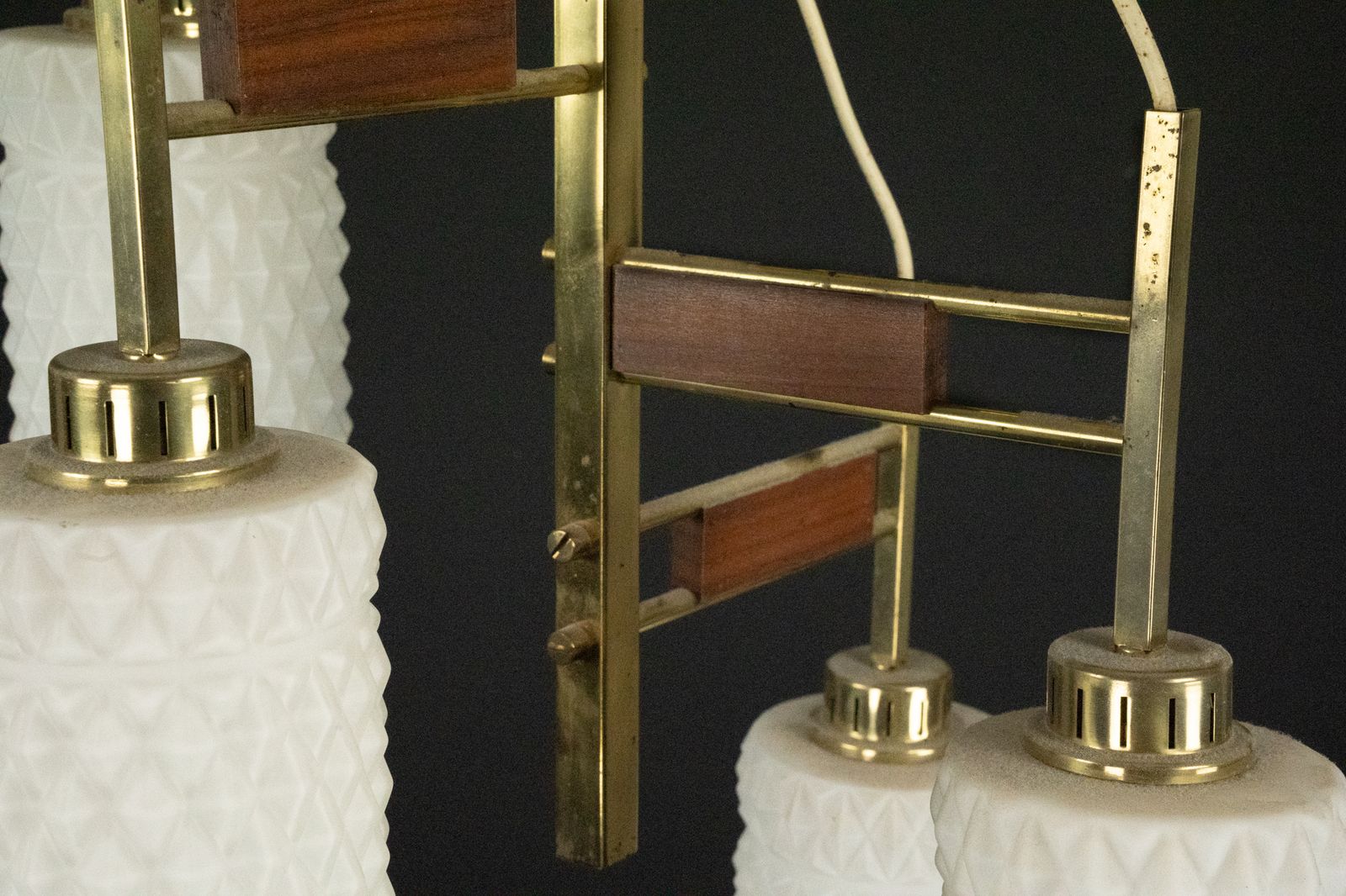 1430.0 Mid Century Modern Brass & Glass Chandelier In Stilnovo Style, Italy 1950s photo