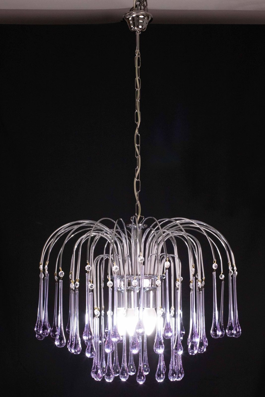 The Purple Crown, Large Size Murano Chandelier Purple And Crystal Drops, 1970s photo for sale