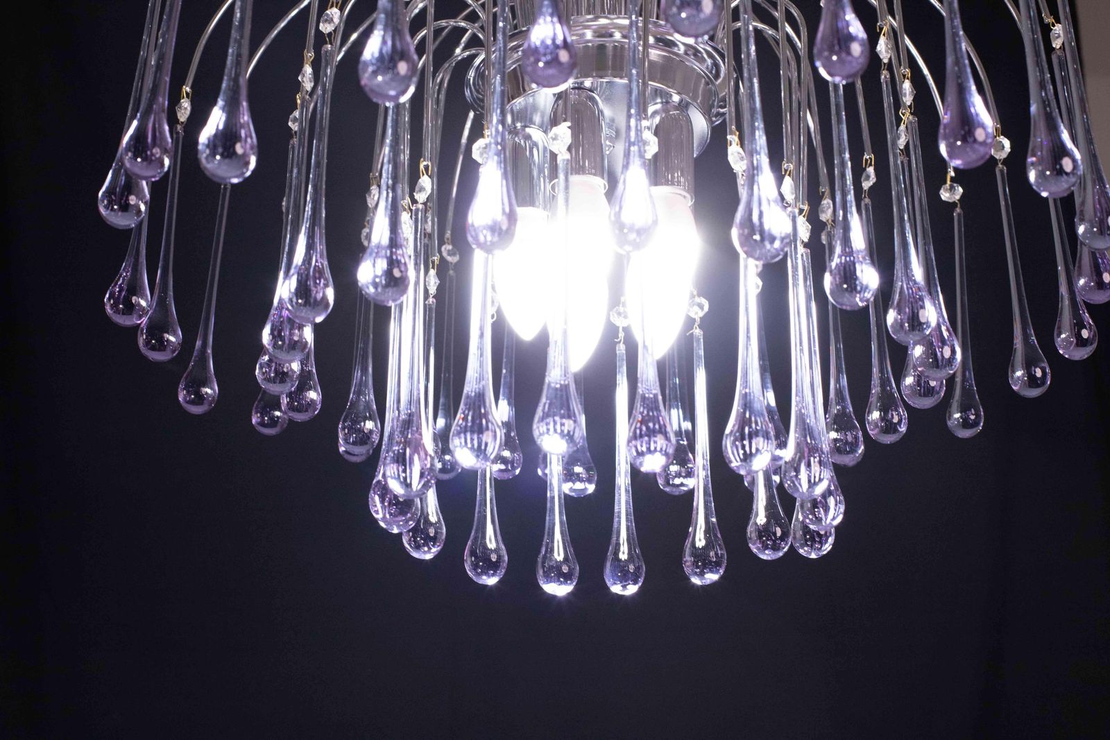 The Purple Crown, Large Size Murano Chandelier Purple And Crystal Drops, 1970s photo vinterior