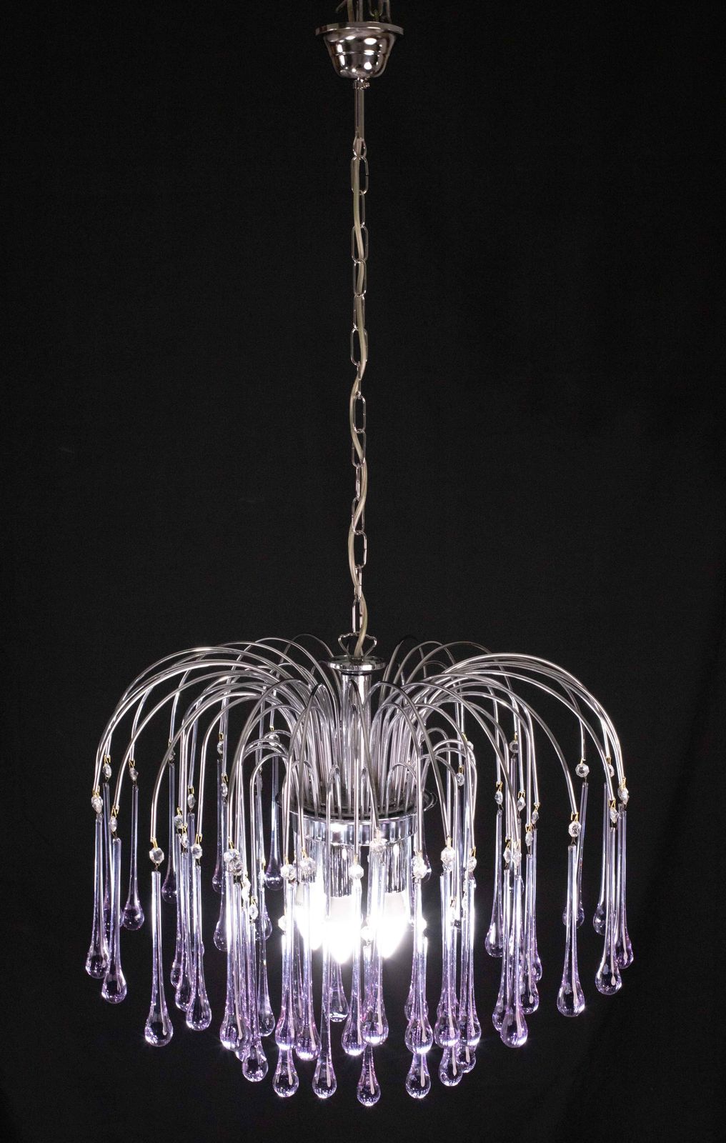The Purple Crown, Large Size Murano Chandelier Purple And Crystal Drops, 1970s photo vintage