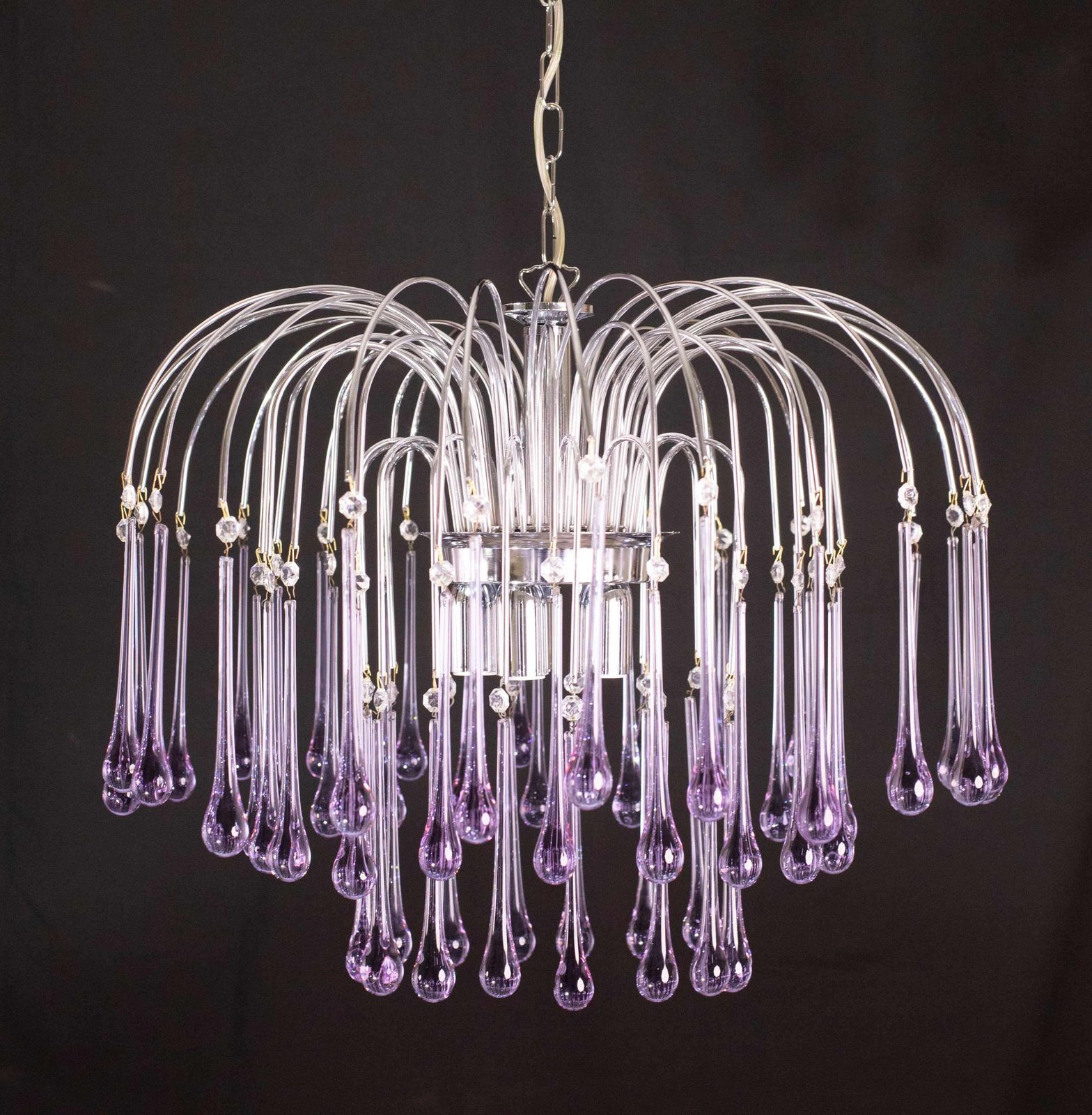 Lighting The Purple Crown, Large Size Murano Chandelier Purple And Crystal Drops, 1970s photo