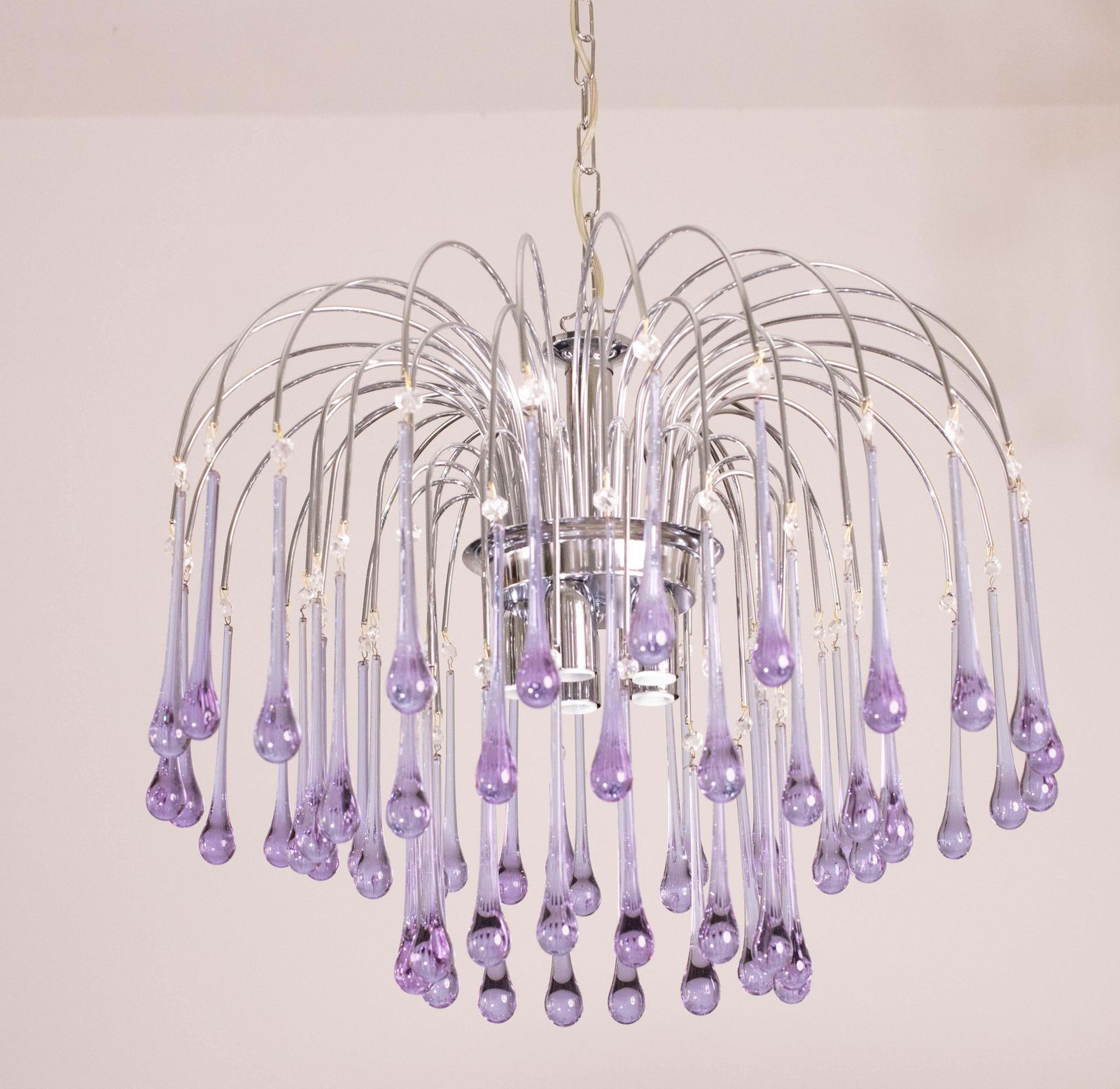 photo vinterior The Purple Crown, Large Size Murano Chandelier Purple And Crystal Drops, 1970s
