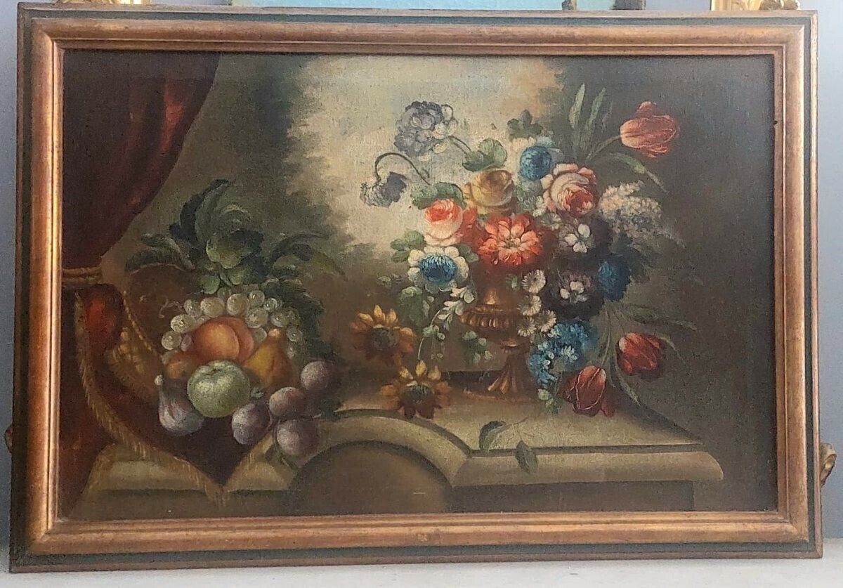Oil Painting On Canvas Still Life With Flowers Early 19th Century Italy photo 900.0