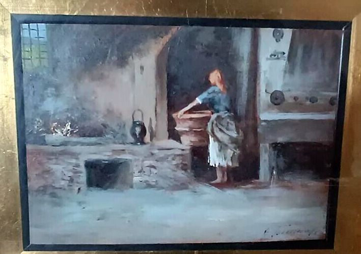 Oil On Tablet "The Laundress" Gino Tommasi (1880 1942), First 20th Century photo buy