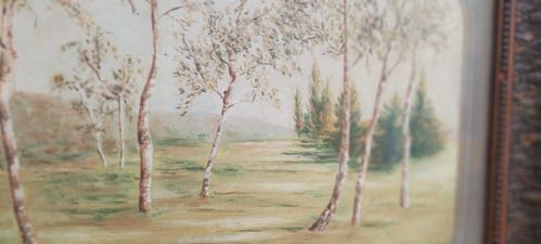 Antique 19th Century Country Landscape Painting Original Pill Frame photo vinterior