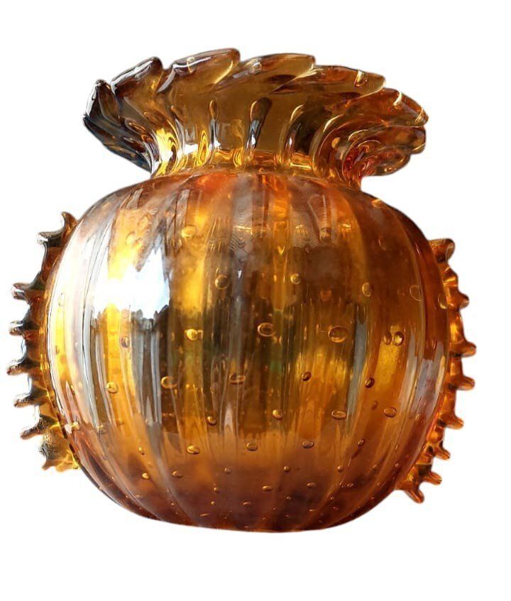 Amber Murano Glass Collectible Vase, Barovier Toso, Venice Italy 1950s photo Home Decor