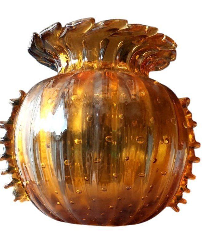 photo for sale Amber Murano Glass Collectible Vase, Barovier Toso, Venice Italy 1950s