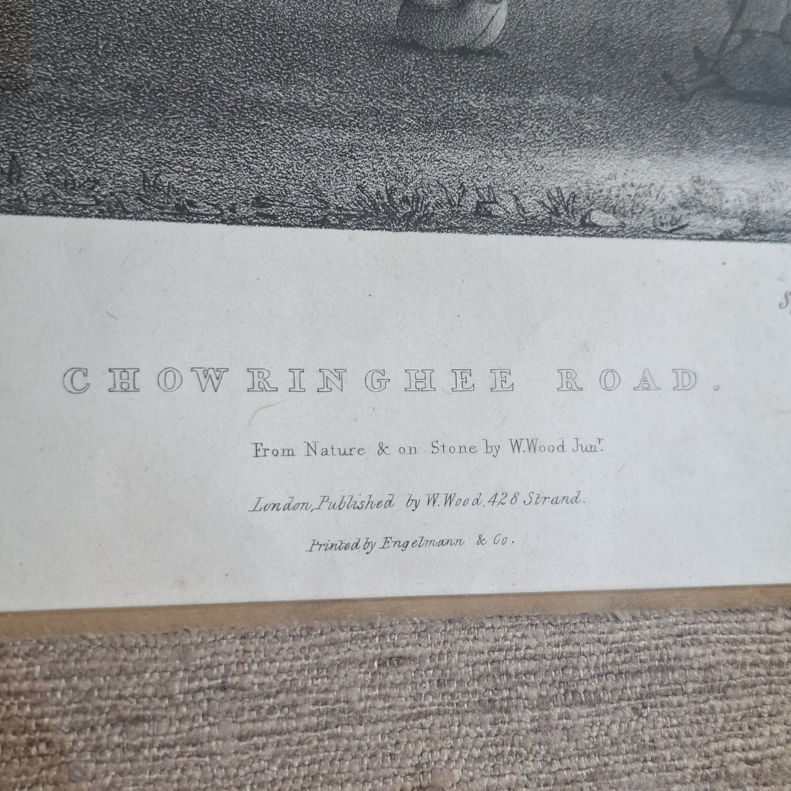 William Wood Lithograph Chowringhee Road Speke Street Calcutta 12 Framed Antique photo for sale