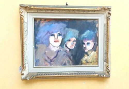 Mino Maccari Oil Pressed Cardboard 30x40 Three Female Figures photo buy