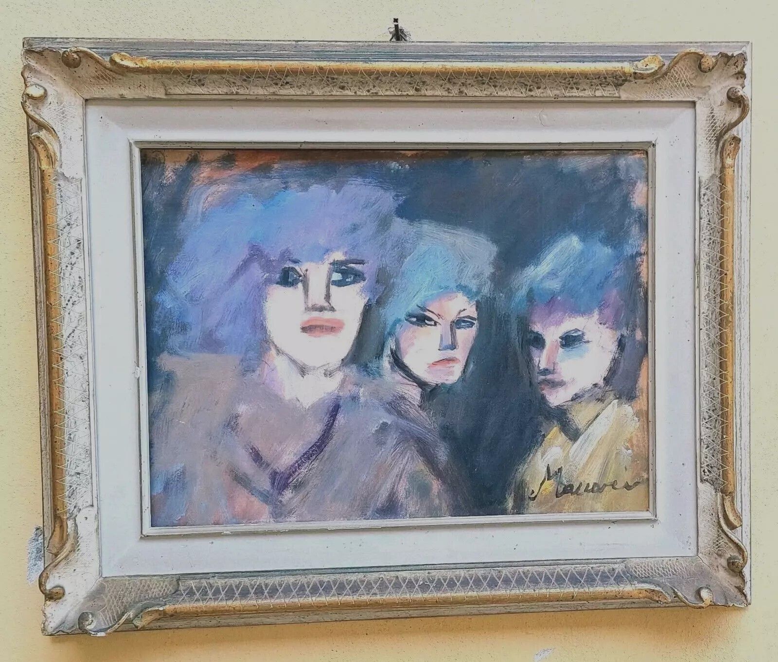 photo furniture Mino Maccari Oil Pressed Cardboard 30x40 Three Female Figures