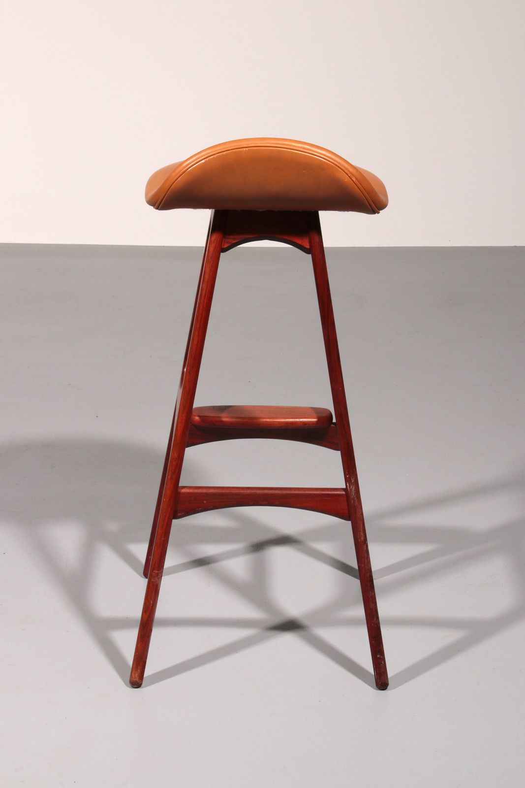 Modern Danish Leather And Wood Model Od 61 Bar Stool By Erik Buch For Oddense Møbelfabrik, 1964 photo vinterior