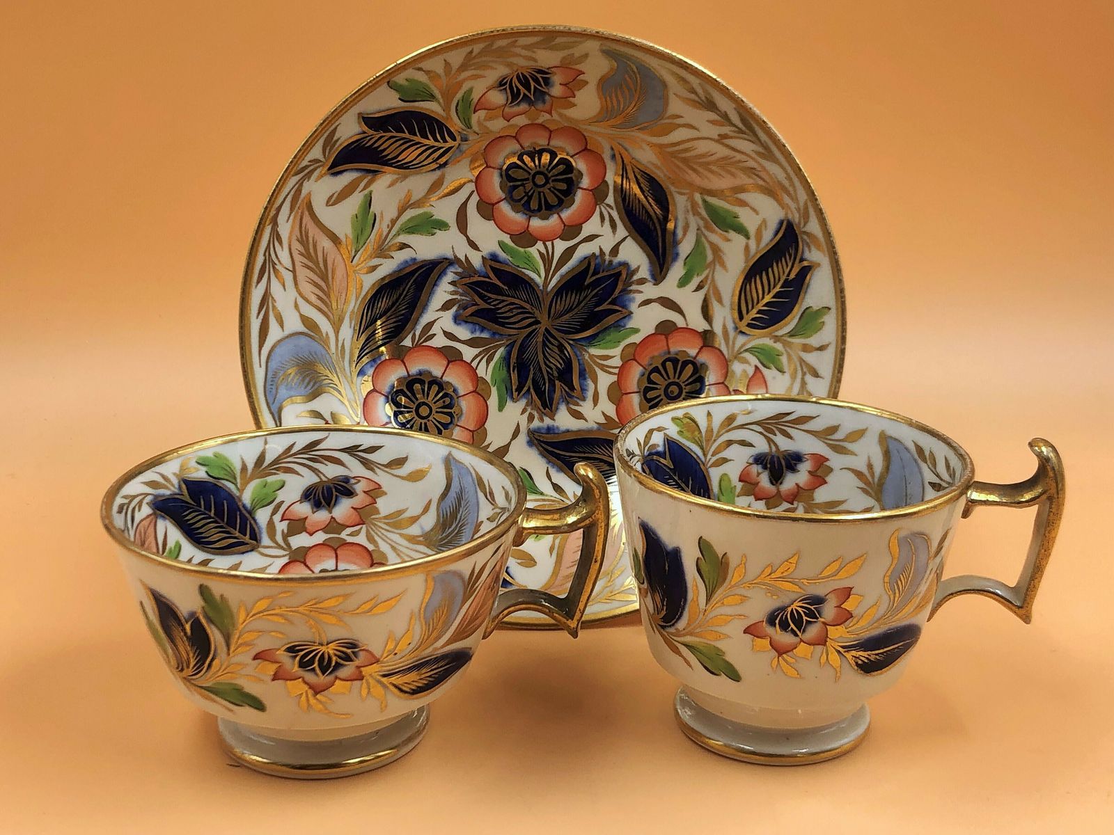Antique Job Ridgway China Grecian Shape Imari Tea And Coffee Trio. No. 2/141. C1810. photo 295.0