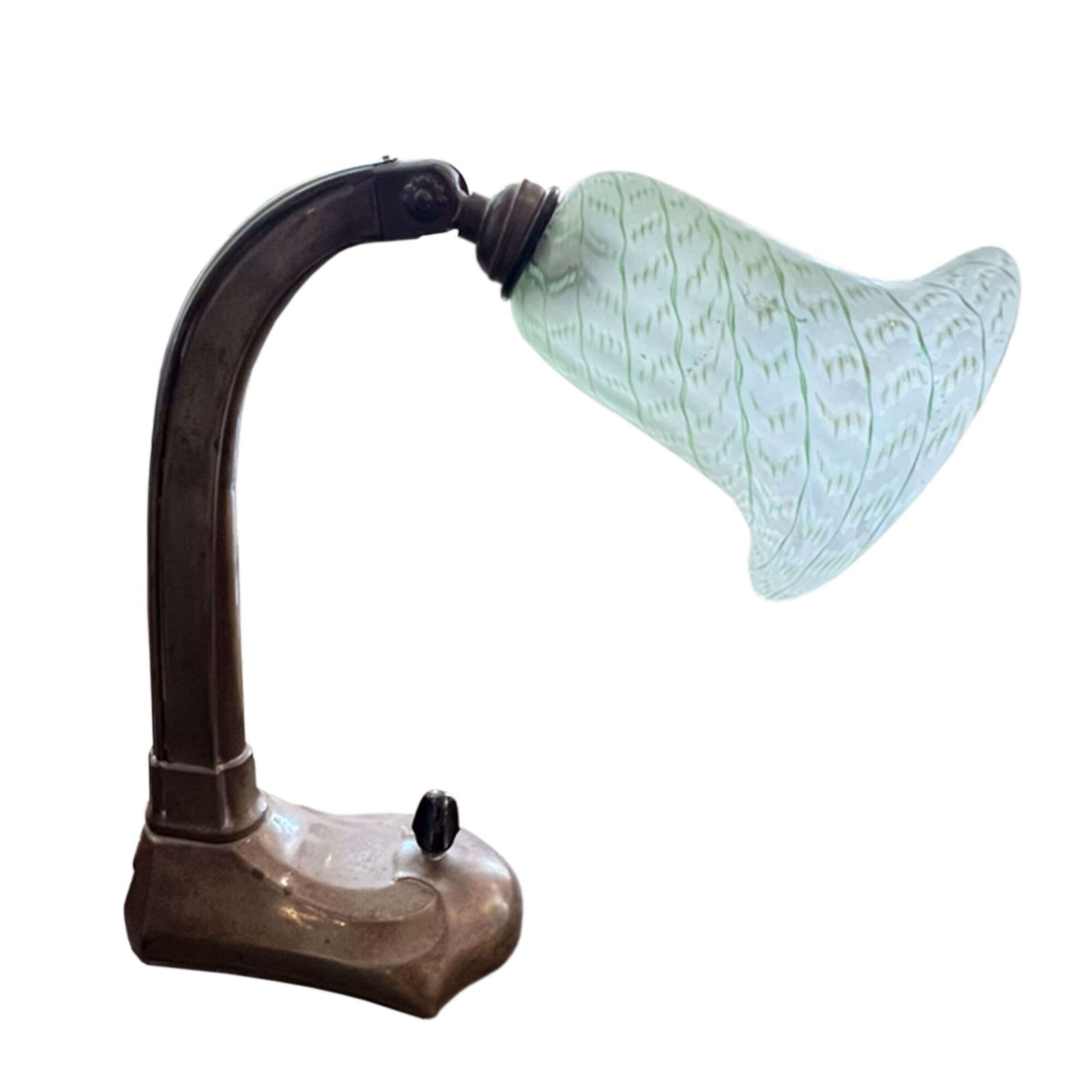 English 1930s Little Bakelit Desk Lamp With Decorative Glass Shade photo furniture