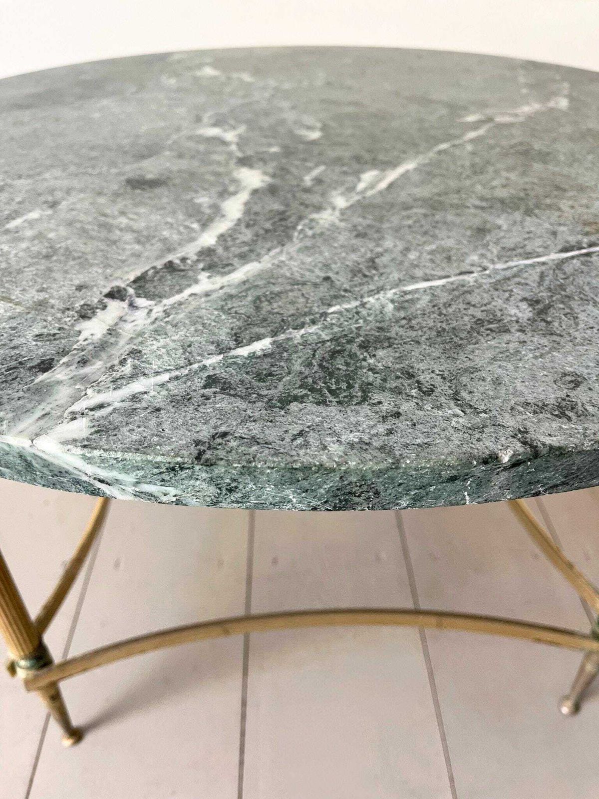 Green Marble Coffee Table Mid Century Italian Circular Side Table With Brassed Legs photo vinterior