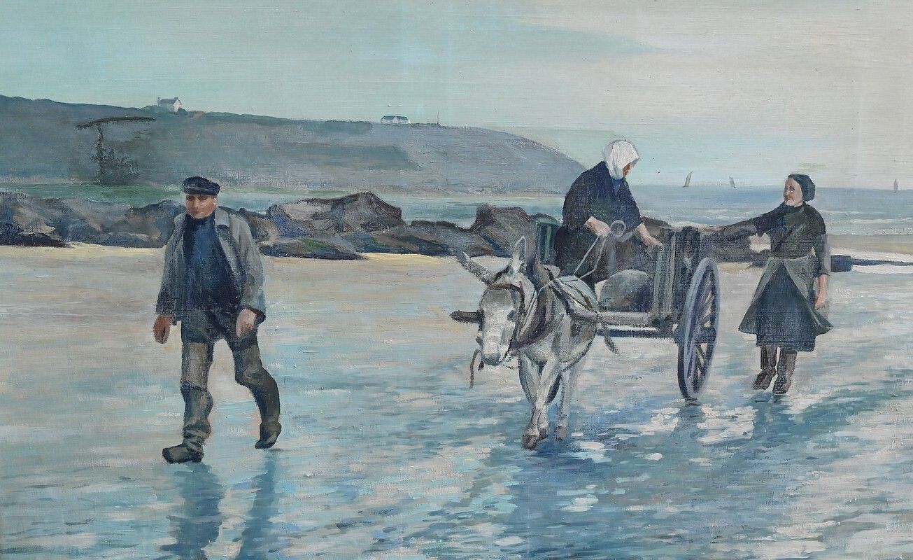 Large Painting “Les Goémoniers” By A. Le Guen – 1969 photo buy