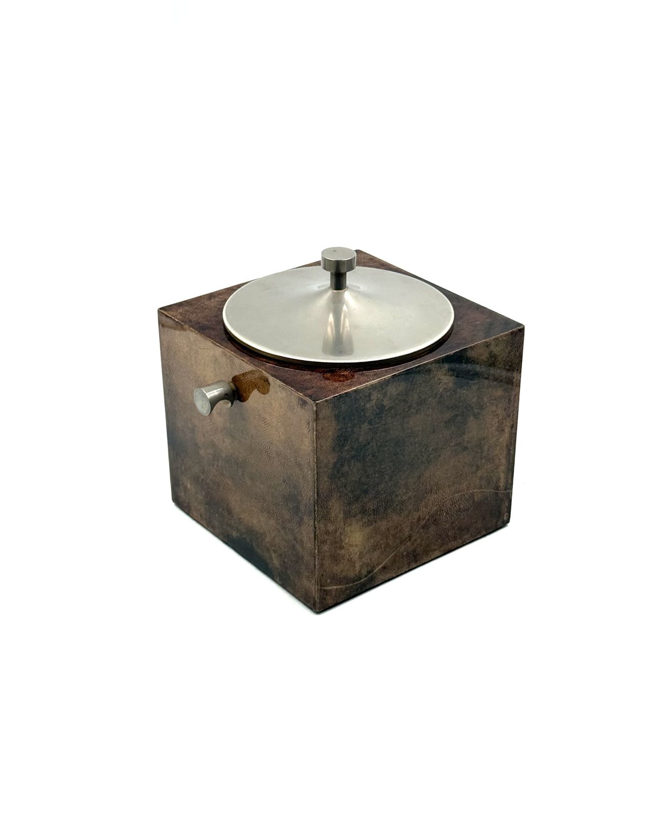 Mid Century Brown Parchment Ice Bucket, Aldo Tura Italy 1950s
