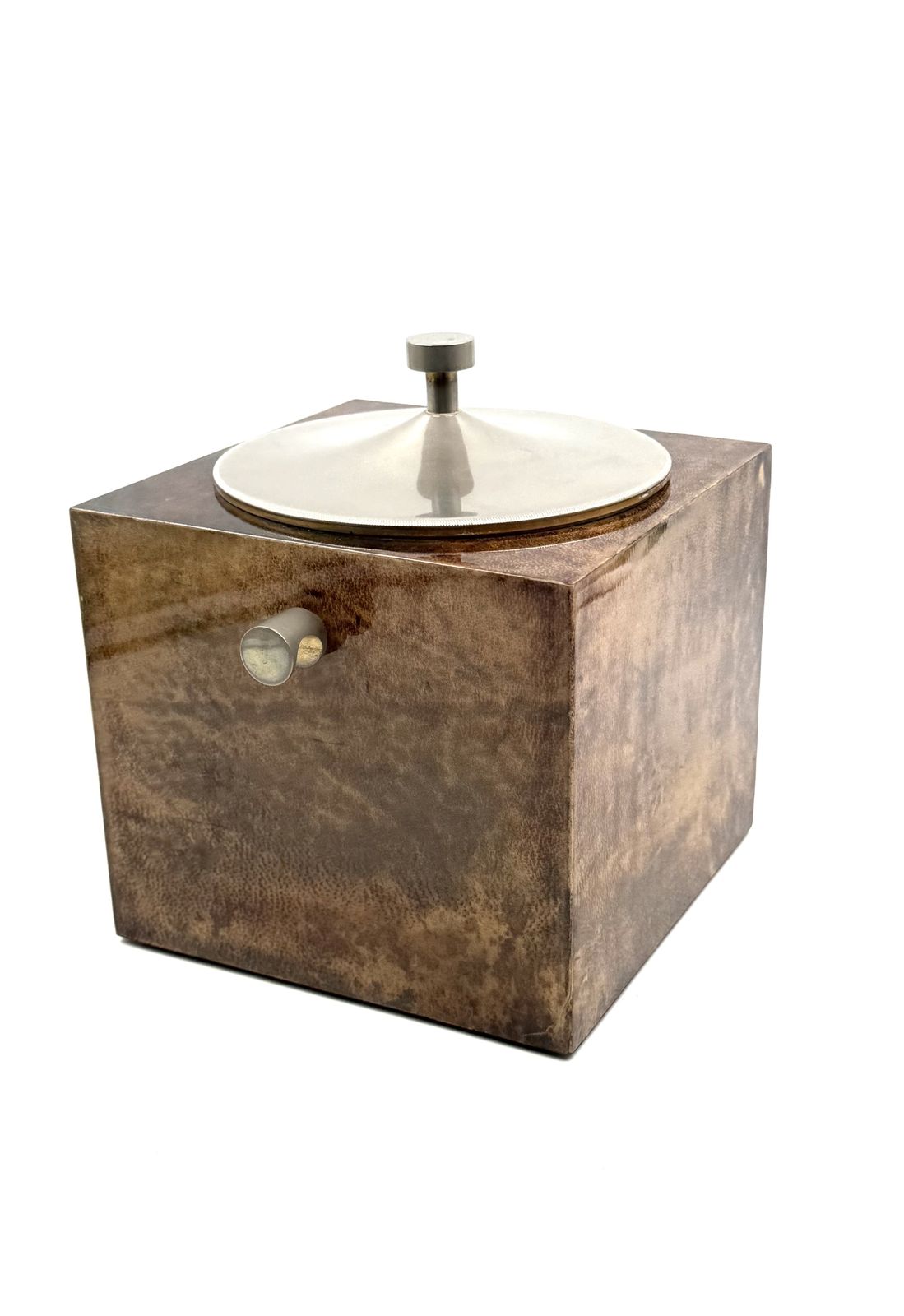 Mid Century Brown Parchment Ice Bucket, Aldo Tura Italy 1950s photo vintage