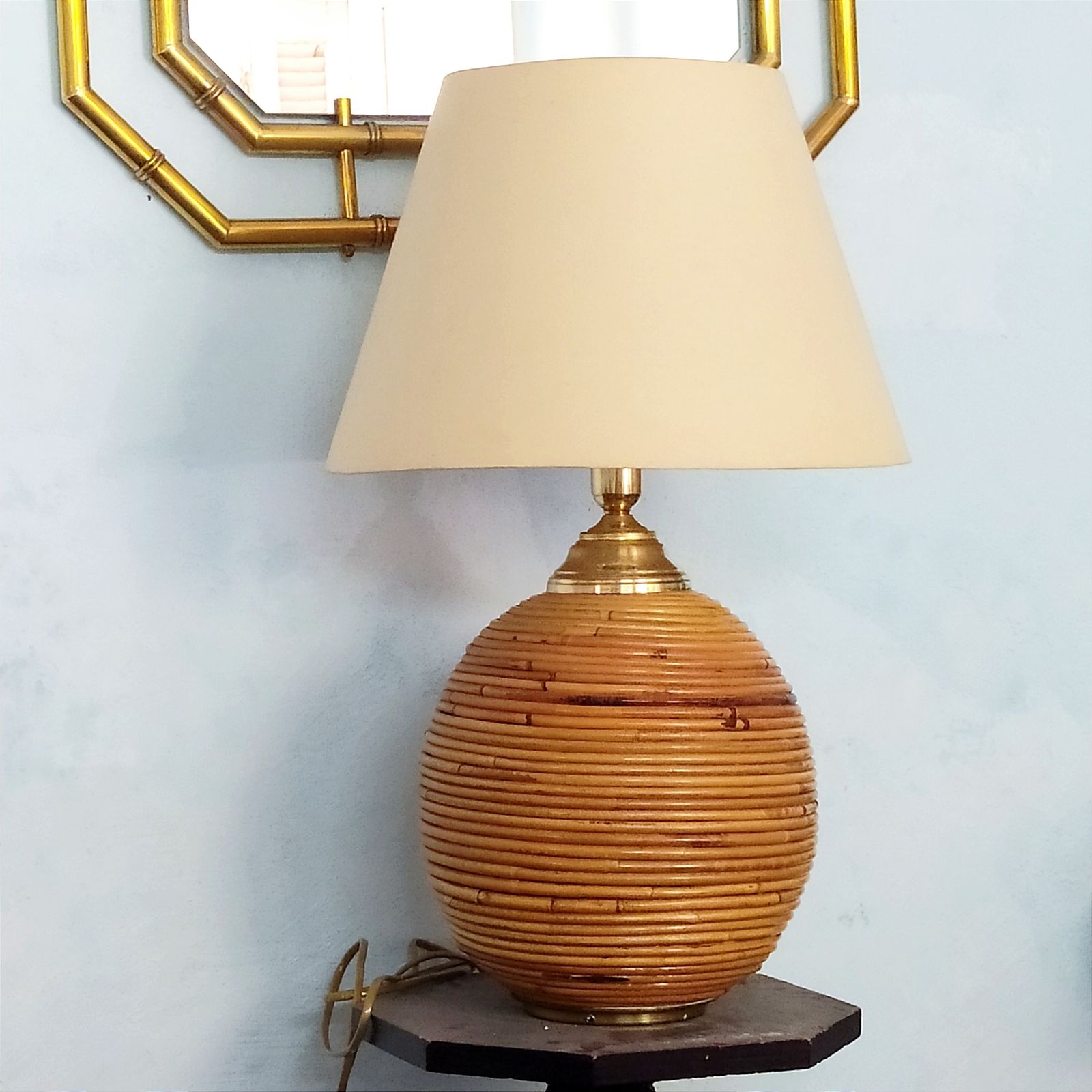 1970's Large Orb Pencil Reed Table Lamp