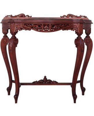 Vintage Rococo Style Italian Console Table In Mahogany With Glass Top, 1960s