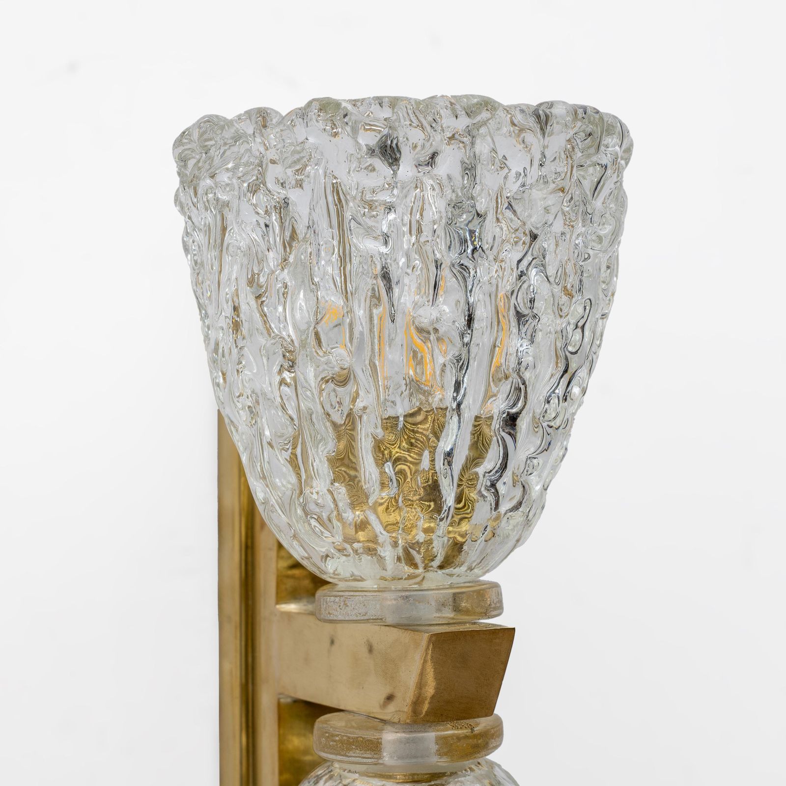 Pair Of Art Decò Style Murano Glass And Brass Sconces photo vintage