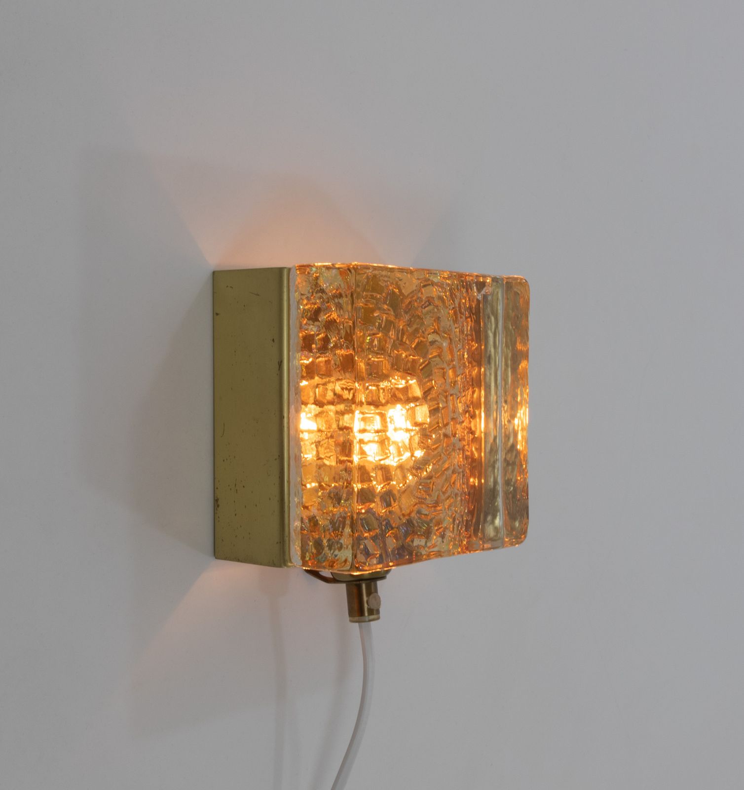 Kalmar Glass And Brass Wall Lamp In Gold By Vitrika, 1970s photo for sale