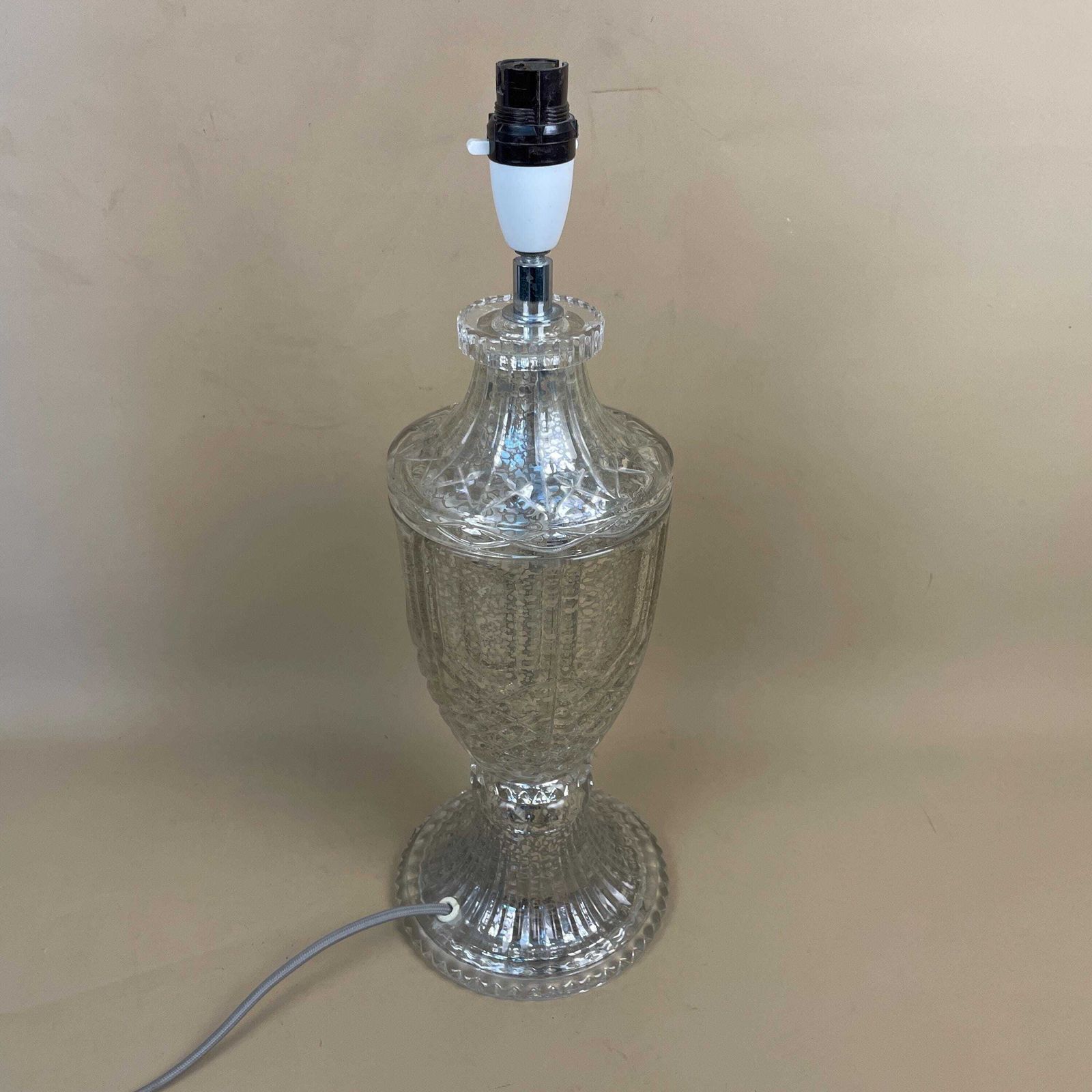 Vintage Glass Lamp Light Bedside Table Desk Vase Medium Interior Clear Silver Speckled Mottled Finish Design Cottage Modern Classic photo 75.0