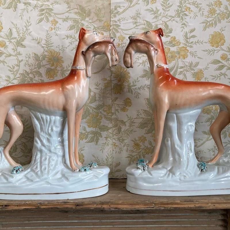 Pair Of Staffordshire Pottery Greyhounds photo for sale