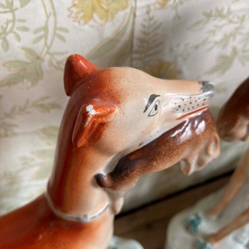 photo for sale Pair Of Staffordshire Pottery Greyhounds
