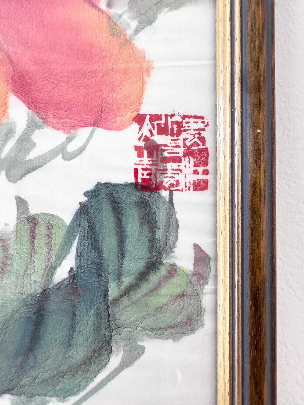 Vintage Chinese Original Watercolour Painting, Framed Floral Watercolour photo for sale