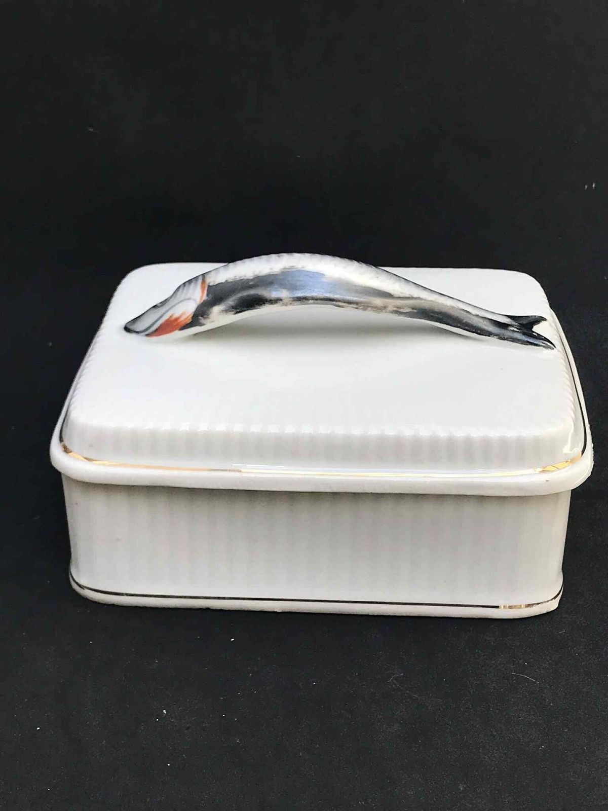 Sardine Box Dish Vintage Ceramic Austrian Luxury Sardine Box With Fish Handle Butter Dish With Lid Caviar Dish Wedding Dish photo furniture