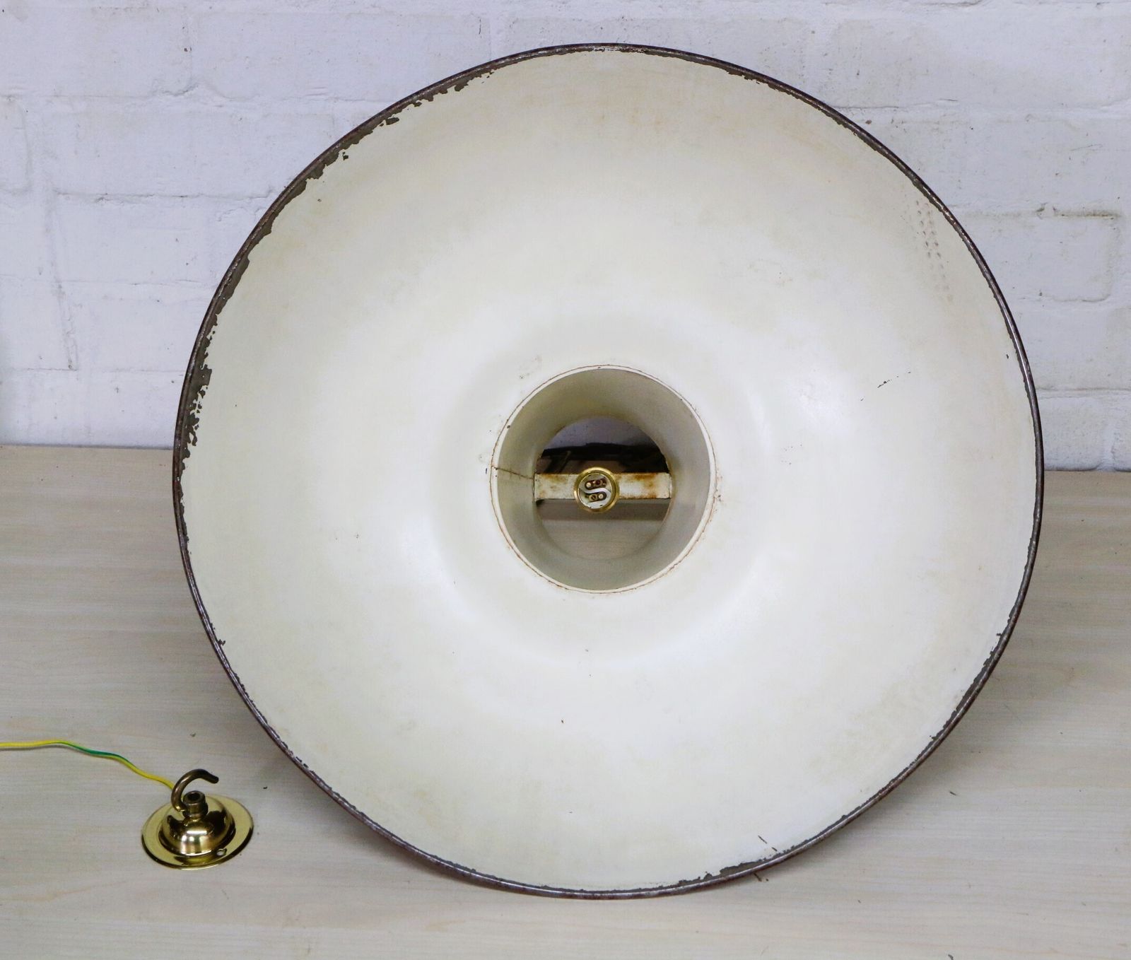 A Vintage Island Kitchen Ceiling Light Large Metal Lampshade With A Distressed Burnt Red Colour photo buy